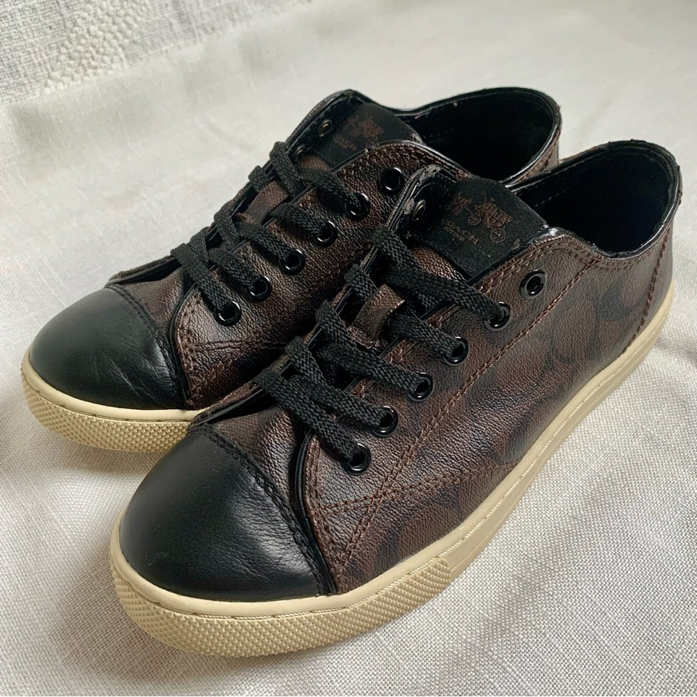 COACH New York Parkway Women’s Brown Black Leather Lace Up Sneakers 7.5 Y2K